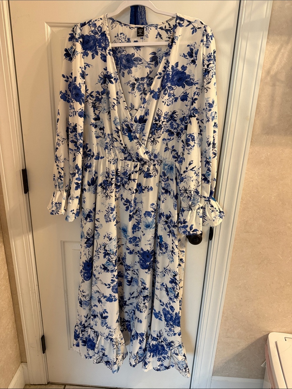 Blue Floral Wrap Midi Dress